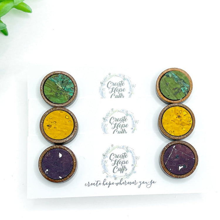 Fall Wooden STUD & Cork Earrings | 3 Designs | Hypoallergenic Wood Earrings Create Hope Cuffs 
