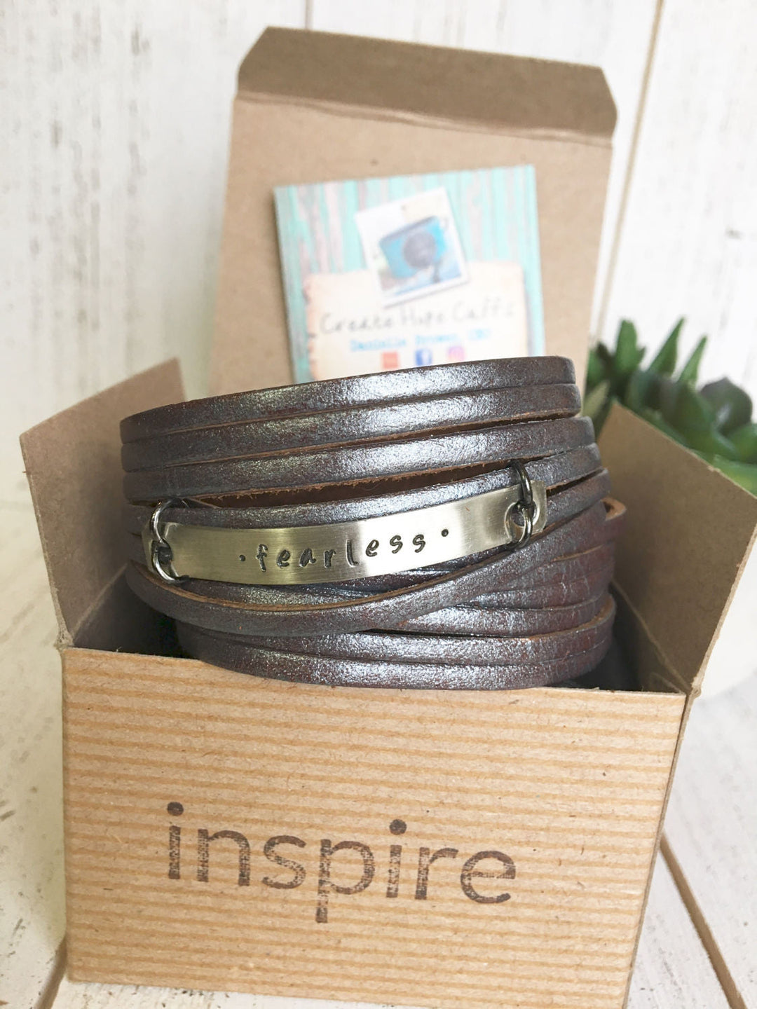Fearless Pewter Shredded Leather Wrap Bracelet, adjustable Leather Wrap Create Hope Cuffs 