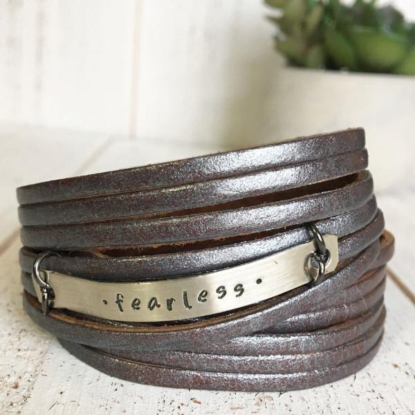 Fearless Pewter Shredded Leather Wrap Bracelet, adjustable Leather Wrap Create Hope Cuffs 