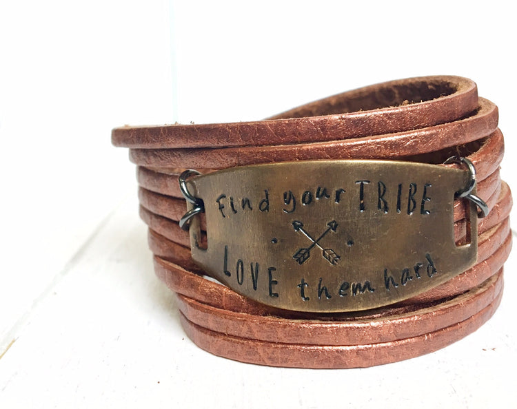 Find Your Tribe Copper Leather Wrap Bracelet, adjustable Leather Wrap Create Hope Cuffs 