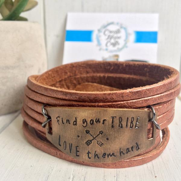 Find Your Tribe Copper Leather Wrap Bracelet, adjustable Leather Wrap Create Hope Cuffs Find your tribe ~ love them hard 