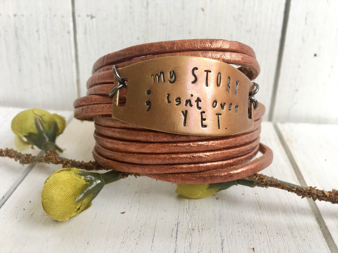 Find Your Tribe Copper Leather Wrap Bracelet, adjustable Leather Wrap Create Hope Cuffs My story isn't over yet 