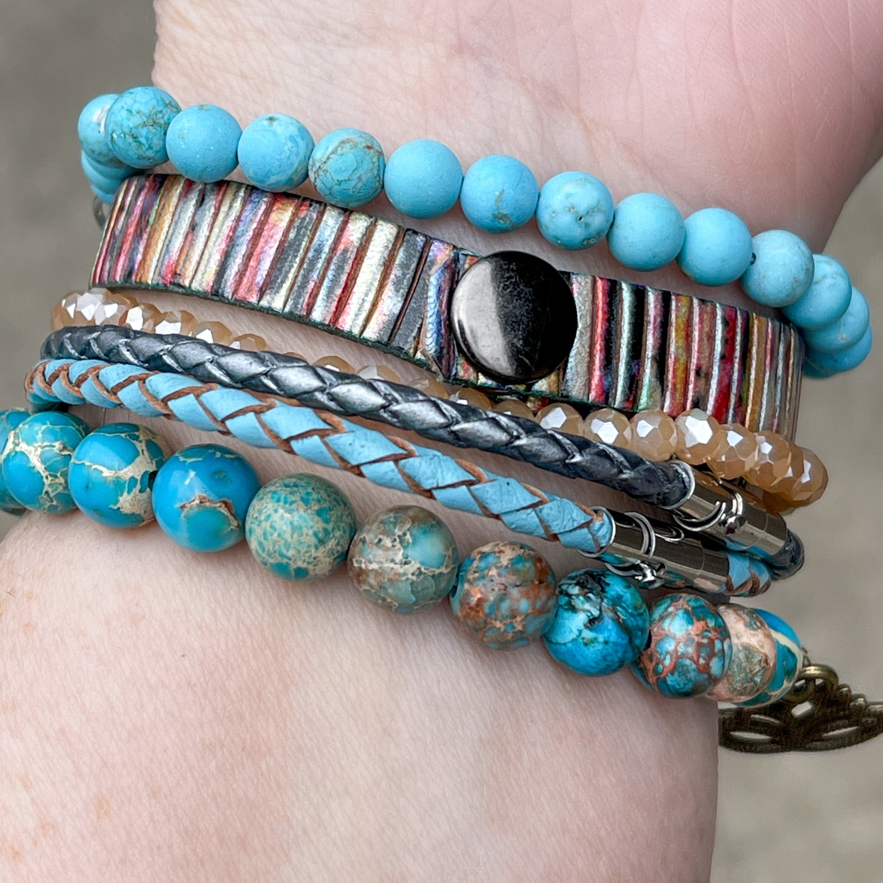FLAUNTY AUNTIE | Flamingo Multi-Stripe | Leather Skinny Bracelet | Adjustable Skinny Bracelets Create Hope Cuffs 