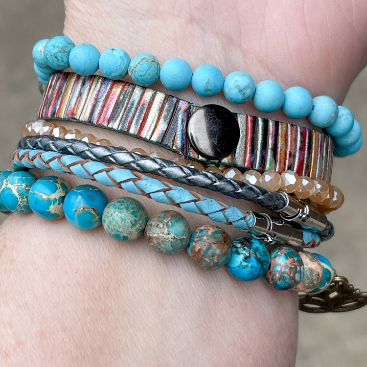 FLAUNTY AUNTIE | Flamingo Multi-Stripe | Leather Skinny Bracelet | Adjustable Skinny Bracelets Create Hope Cuffs 