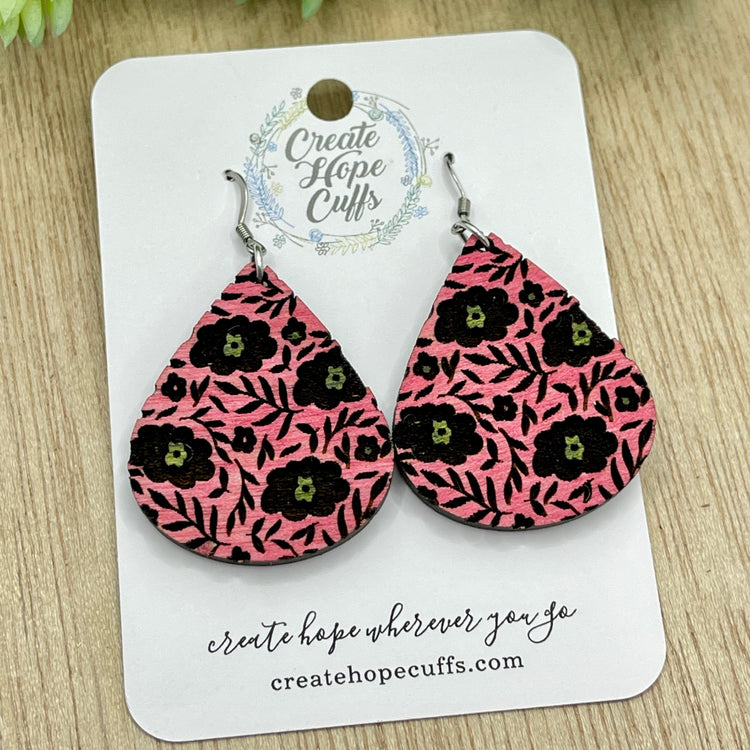 Flower Garden Wood Earrings | Birch Wood | Hypoallergenic | Women Wood Earrings Create Hope Cuffs 