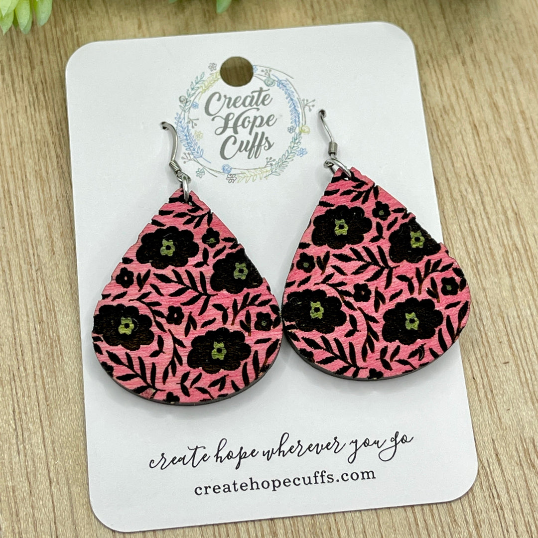 Flower Garden Wood Earrings | Birch Wood | Hypoallergenic | Women Wood Earrings Create Hope Cuffs 