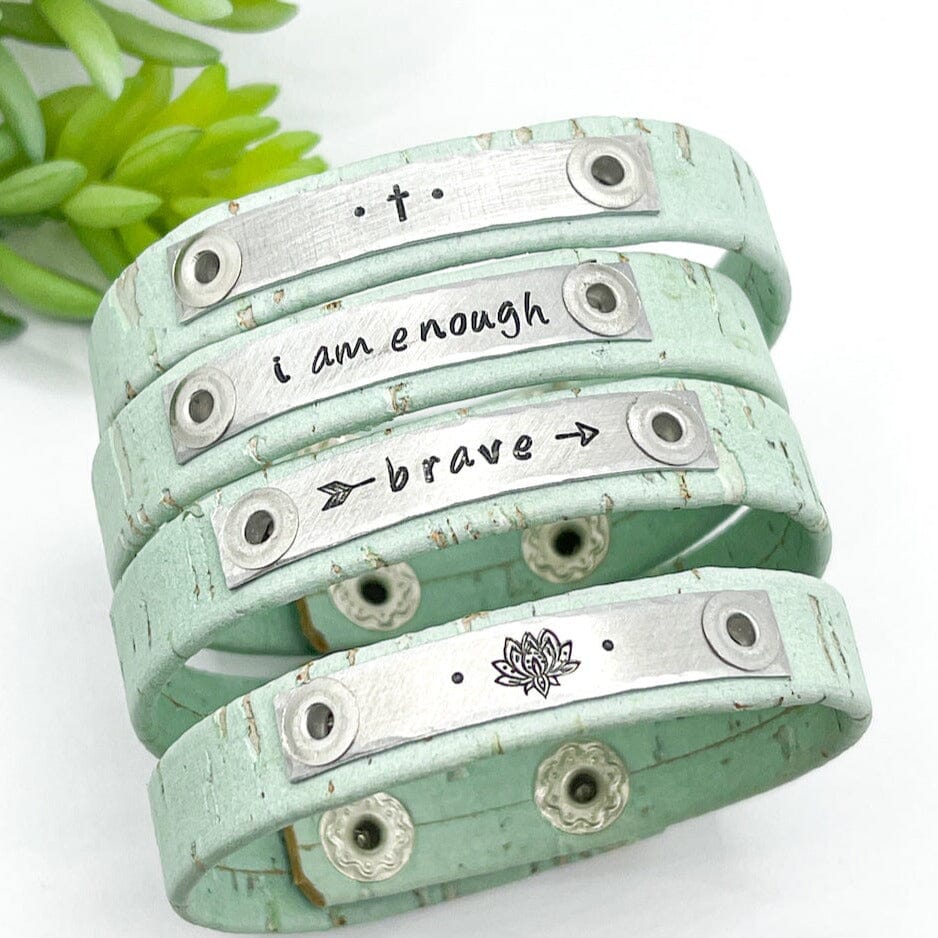 Four Phrases | Minty Green Cork | Skinny Bracelet | Adjustable Skinny Bracelets Create Hope Cuffs 