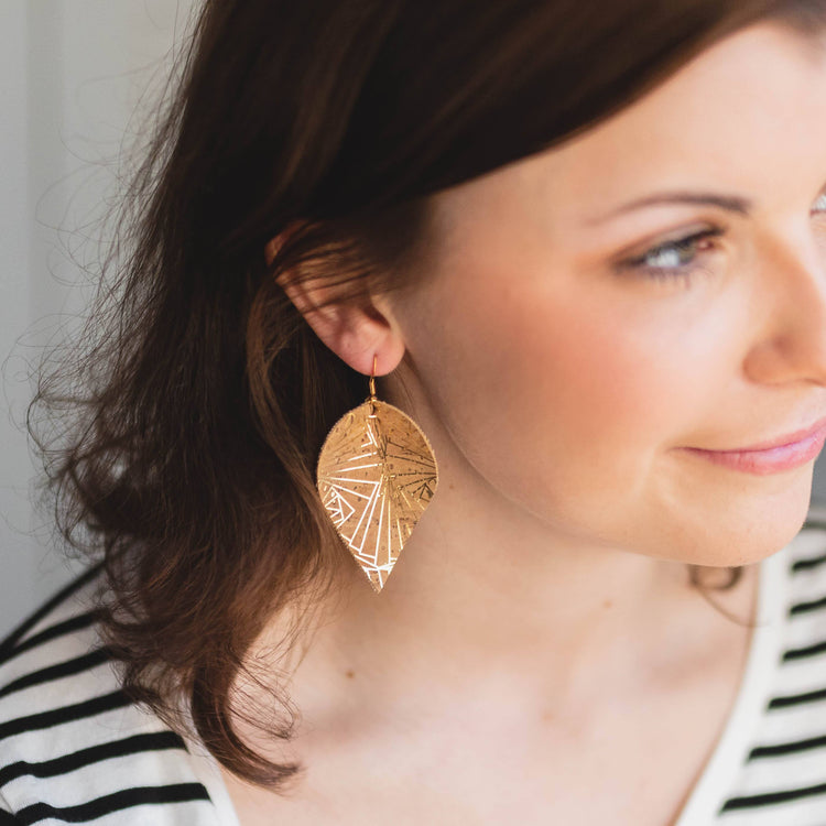 Geo Gold CORK Large Petal Earrings | Vegan Eco-Friendly Cork Earrings Create Hope Cuffs 