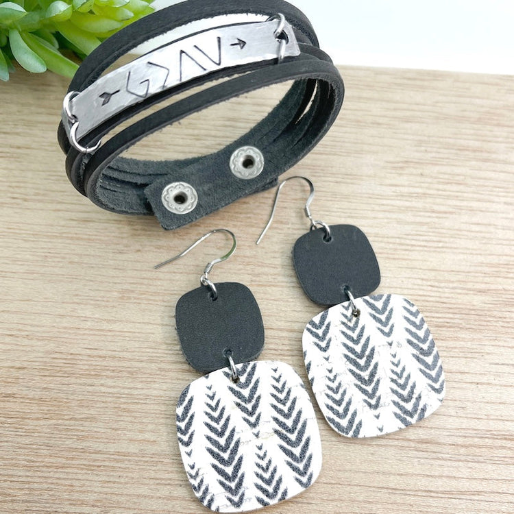 Ginger Wildflower Leather Earrings | Stacked Square | Hypoallergenic | Women Leather Earrings Create Hope Cuffs 