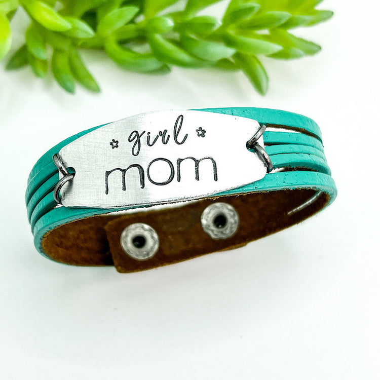 GIRL MOM Mini Wrap | Teal Leather SHIELD Bracelet | Women | Adjustable Leather Wrap Create Hope Cuffs 