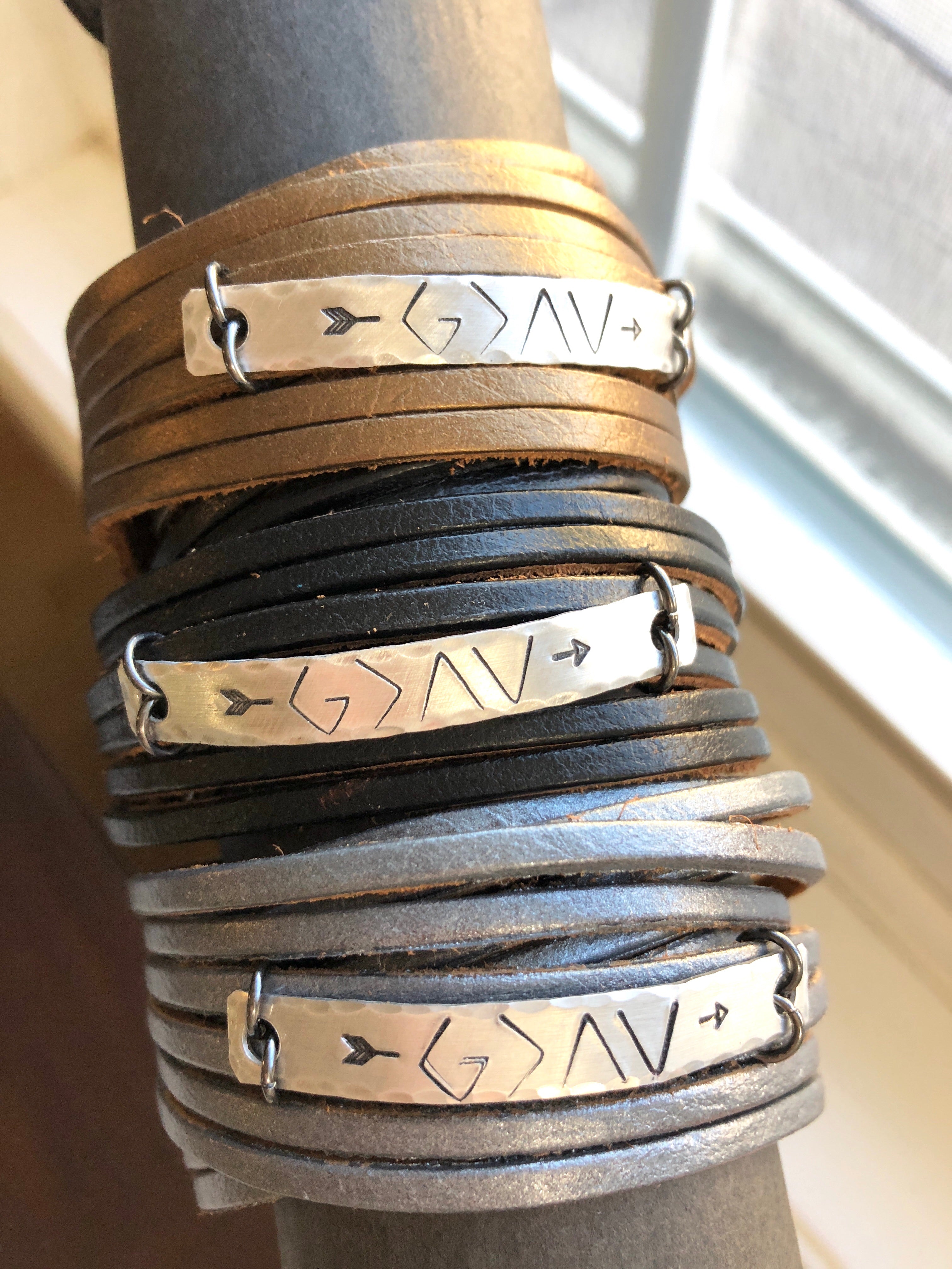 GOD IS GREATER Leather Double Wrap Silver Bar Bracelet 11 Colors