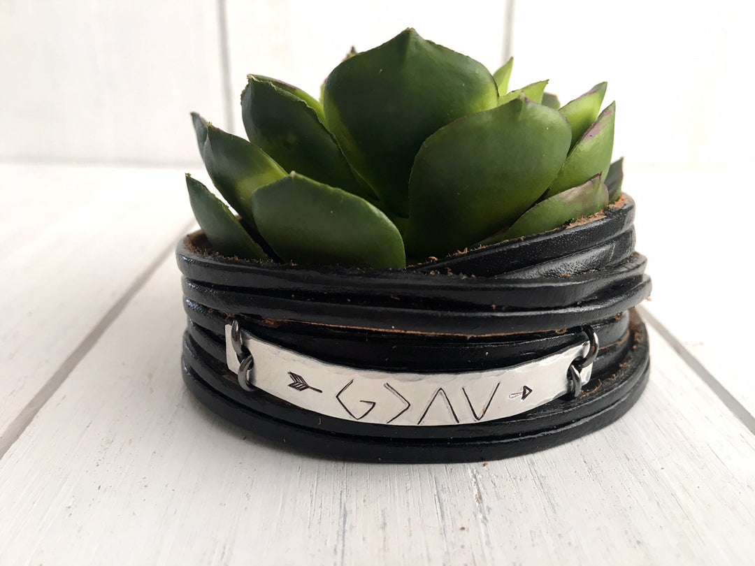 GOD IS GREATER Leather Double Wrap, Silver Bar Bracelet, 11 Colors, adjustable Leather Wrap Create Hope Cuffs 