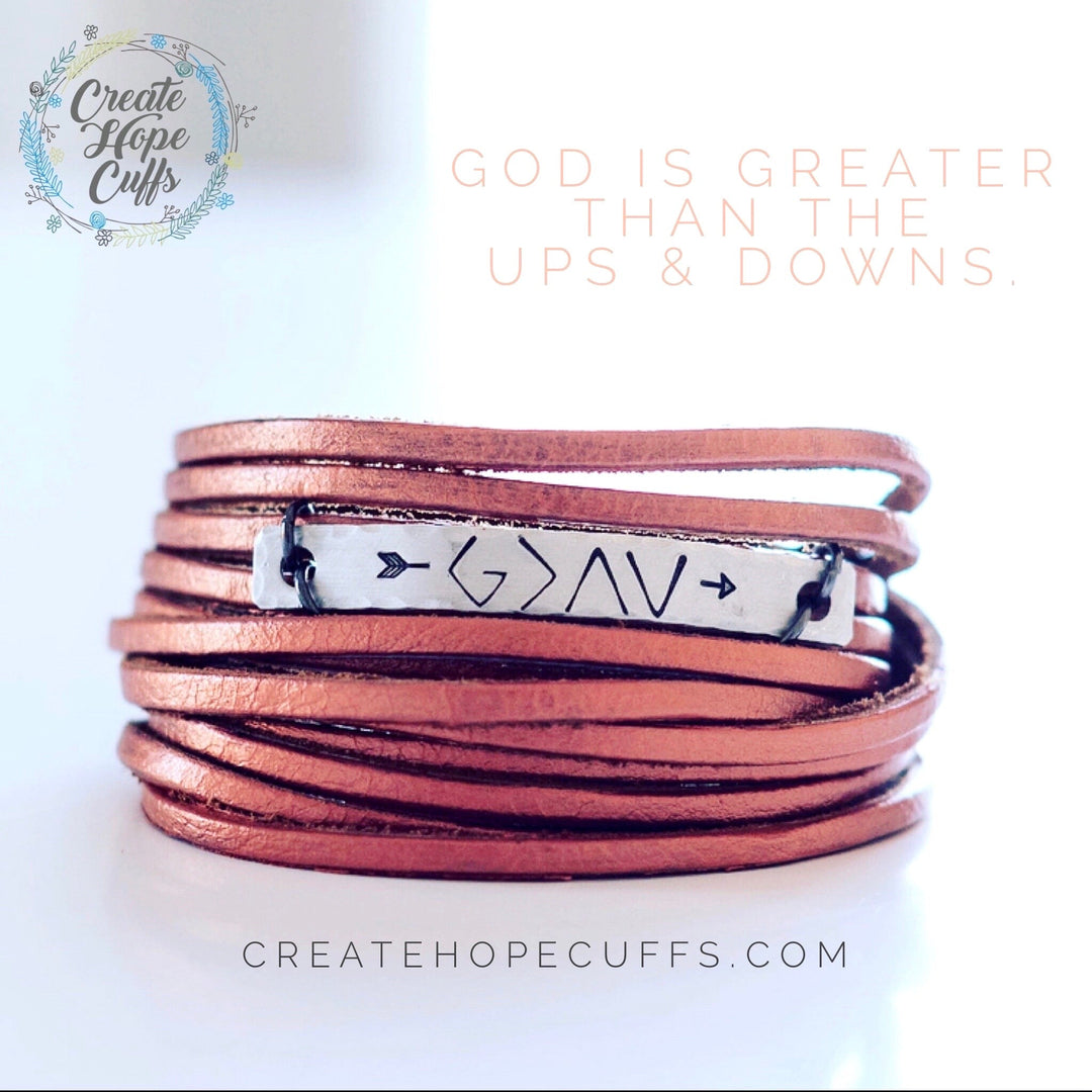 GOD IS GREATER Leather Double Wrap, Silver Bar Bracelet, 11 Colors, adjustable Leather Wrap Create Hope Cuffs 