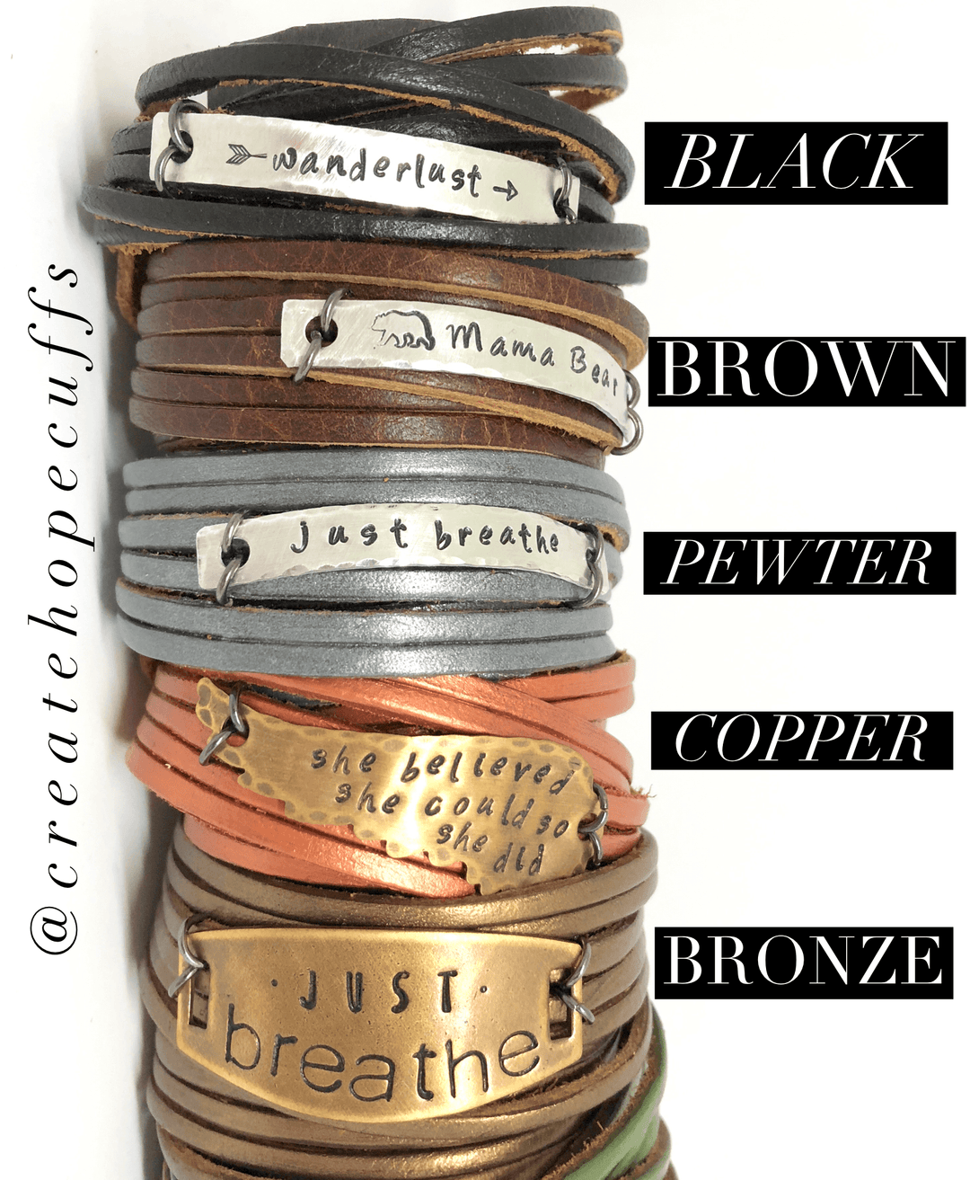 GOD IS WITHIN HER Leather Wrap & Bronze Bracelet, 11 color options, adjustable Leather Wrap Create Hope Cuffs 