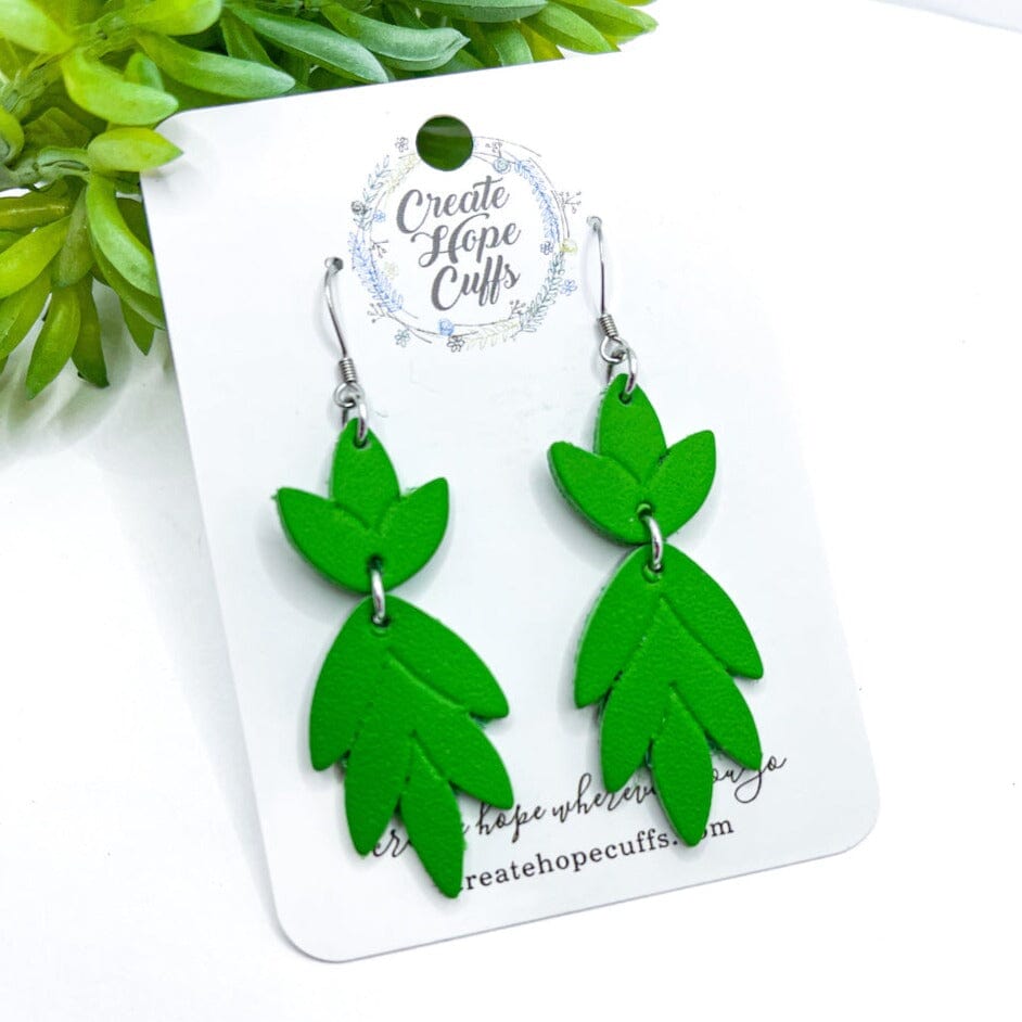 Green or Black Bouquet | 2 Colors | Leather Earrings | Stacked | Hypoallergenic | Women Leather Earrings Create Hope Cuffs 