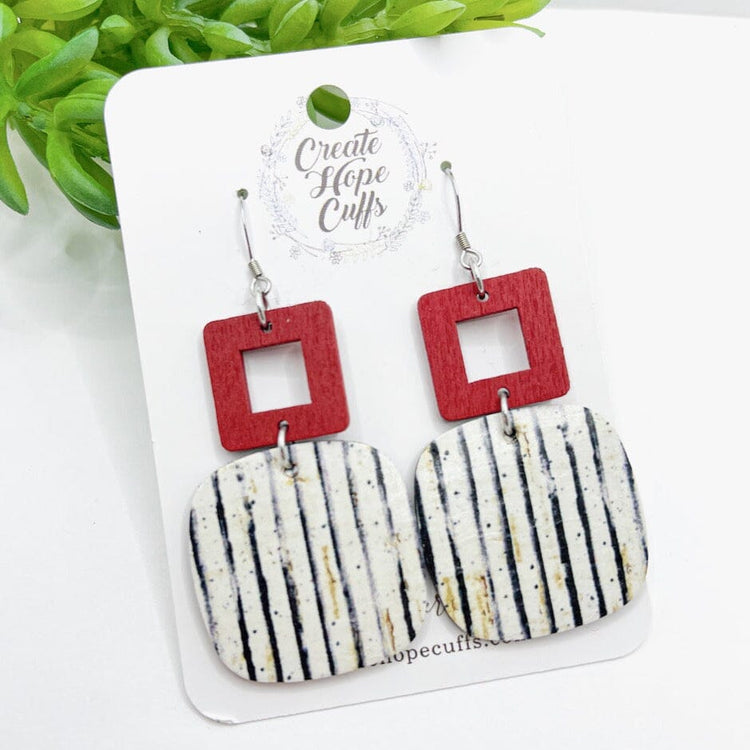 Independence Day Festive Earrings | CHOOSE YOUR STYLE | Womens Skinny Bracelets Create Hope Cuffs Stacked Red Wood White Blue Stripes - 2.5" drop 