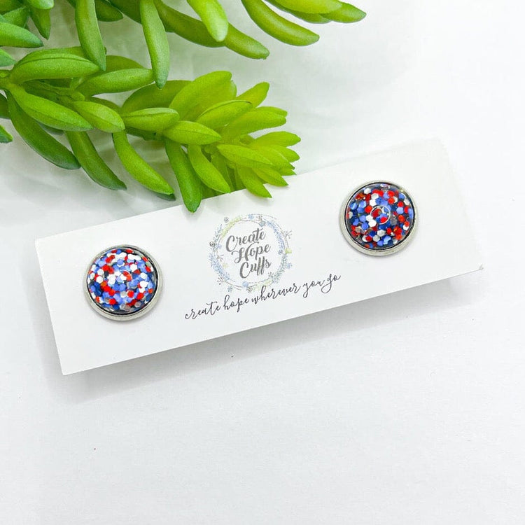 Independence Day Festive Earrings | CHOOSE YOUR STYLE | Womens Skinny Bracelets Create Hope Cuffs Studs Clear Dome Red White Blue Confetti - 12mm 