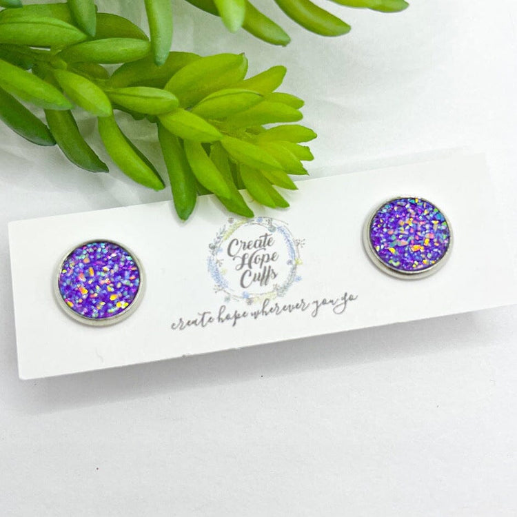 Independence Day Festive Earrings | CHOOSE YOUR STYLE | Womens Skinny Bracelets Create Hope Cuffs Studs Crushed Stone Purple - 12mm 