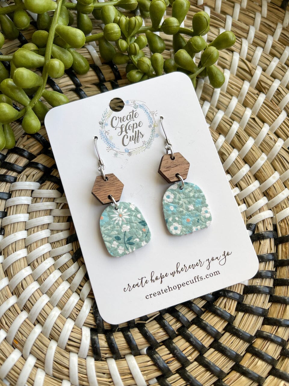 Itty BItty Floral Prints | 4 Styles | Leather Earrings | Stacked Wood Stud | Hypoallergenic | Women Leather Earrings Create Hope Cuffs Delicate Pastel Teal 