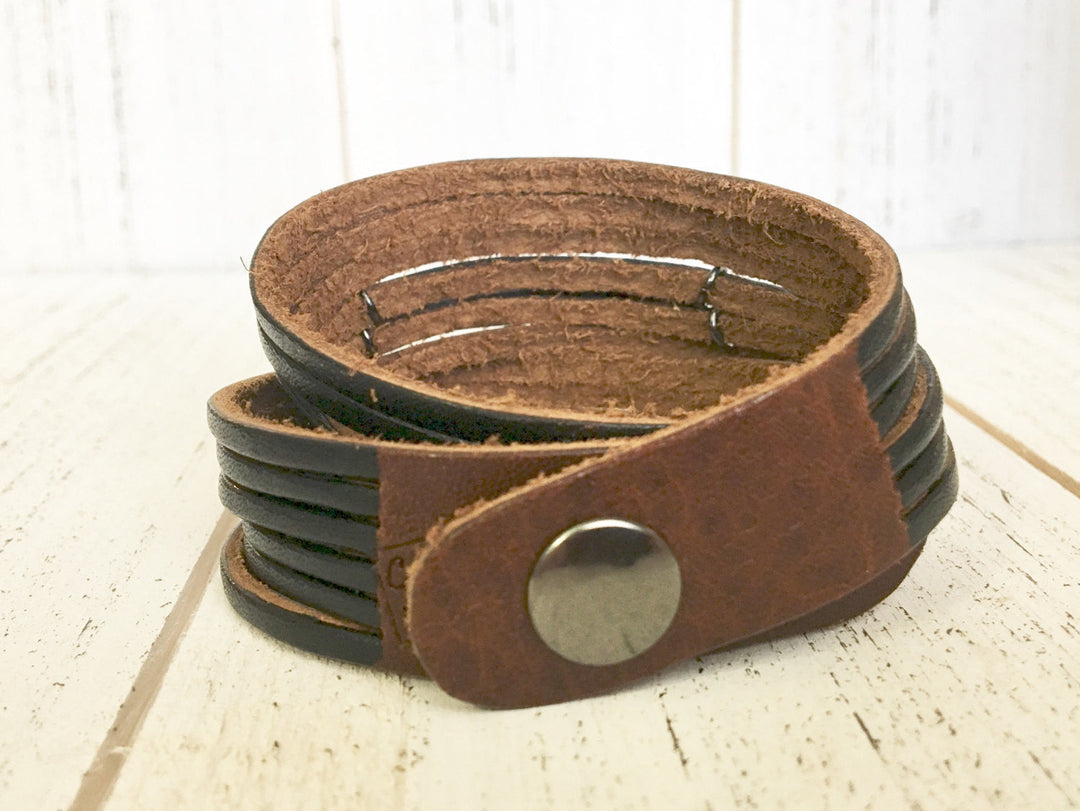 Just Breathe Brass or Silver Black Leather Wrap Bracelet, adjustable Leather Wrap Create Hope Cuffs 