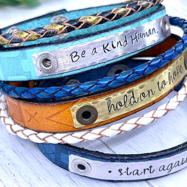 KIND HUMAN Turquoise Southwest Leather Skinny Bracelet | 3 colors | Adjustable Skinny Bracelets Create Hope Cuffs 