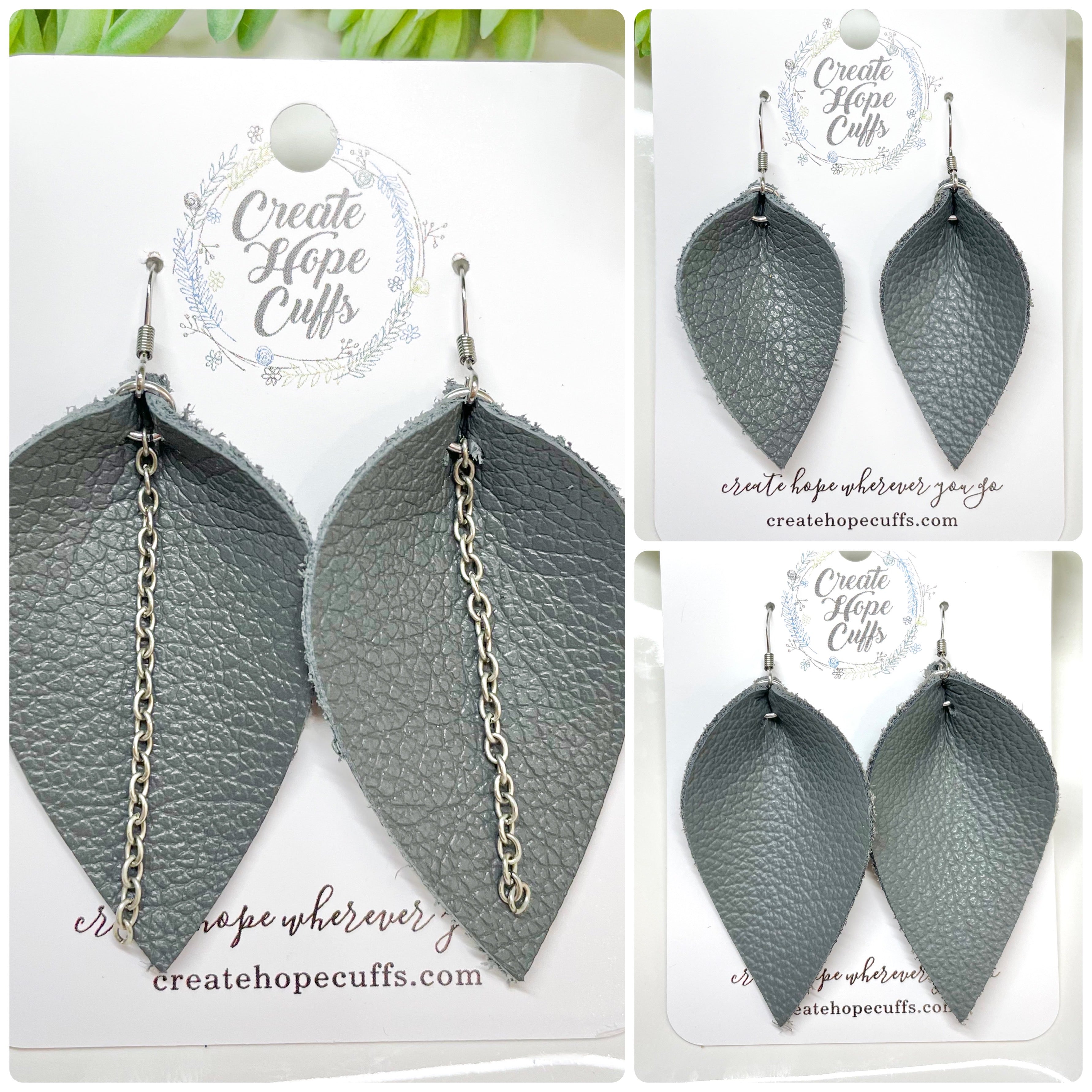 Light Grey Leather Earrings | 3 Options | Hypoallergenic | Women Leather Earrings Create Hope Cuffs 