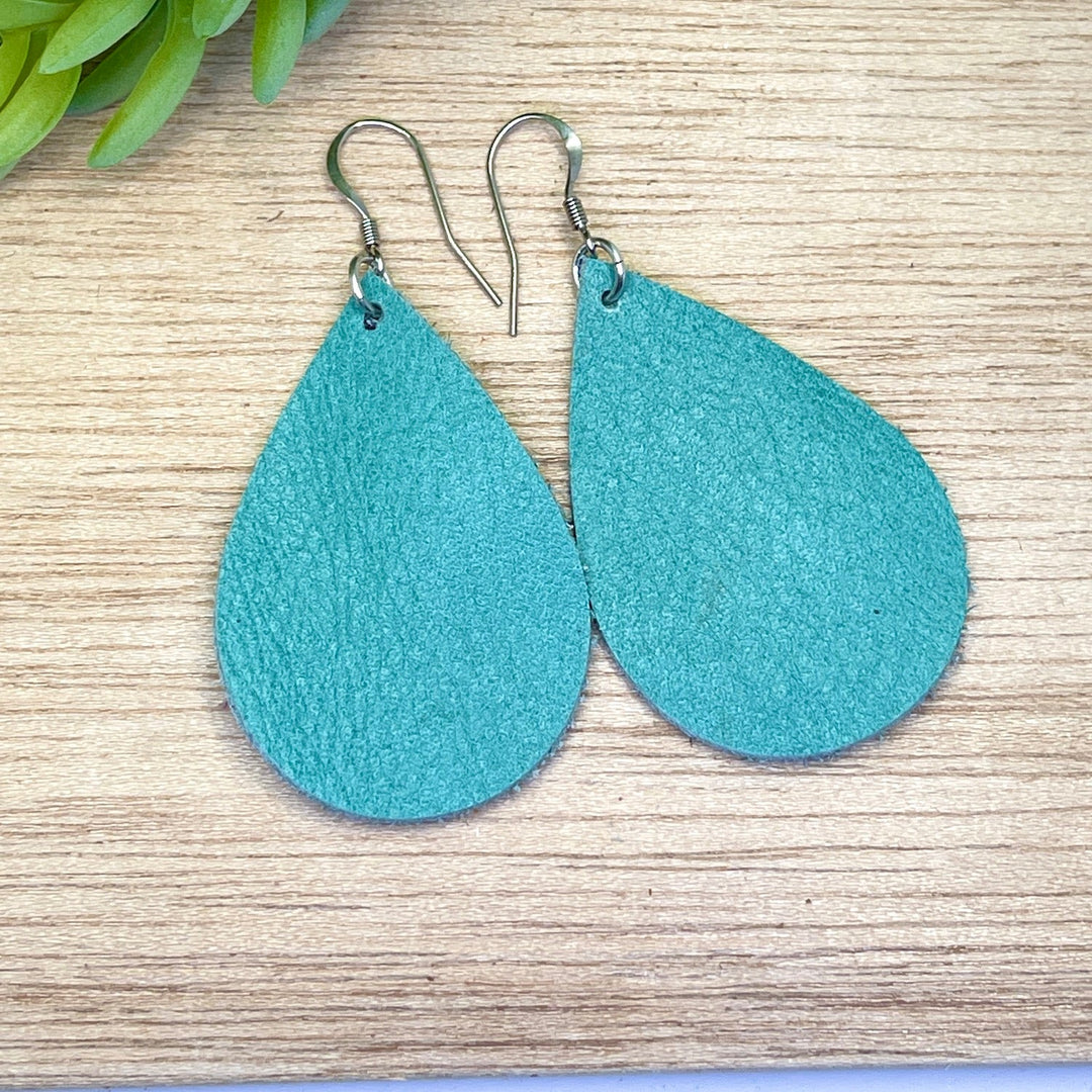 Light Turquoise Leather Earrings | Teardrop | Womens Teens | Hypoallergenic Leather Earrings Create Hope Cuffs 