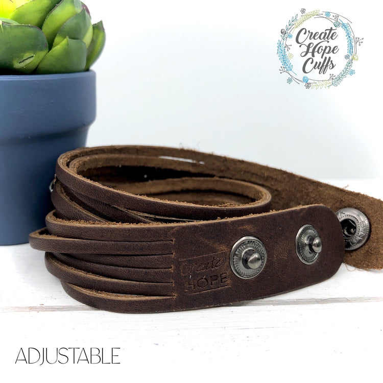 Limited Edition: John Lewis ’Get in Good Trouble’ Brown Leather & Wing Wrap Bracelet, adjustable Leather Wrap Create Hope Cuffs 