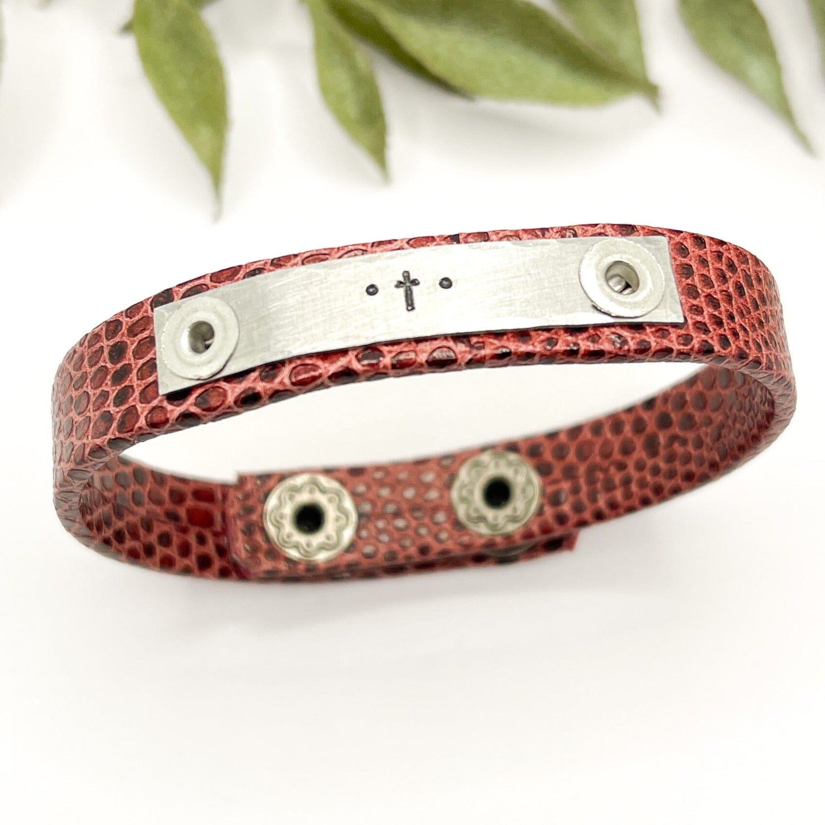 Lizard Maroon Leather | 4 Phrases | Skinny Bracelet | Adjustable Skinny Bracelets Create Hope Cuffs 