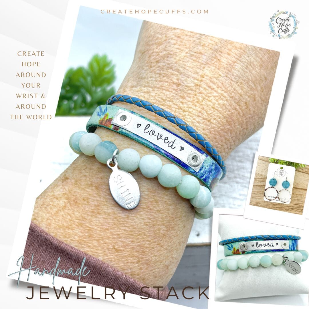 LOVED Teal Watercolor Minty Stack | Skinny Set | Leather Bracelets | Womens Skinny Bracelets Create Hope Cuffs 