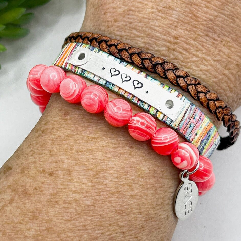Mama's Heart Shimmer Coral Stack | Skinny Set | Leather Bracelets | Womens Skinny Bracelets Create Hope Cuffs 