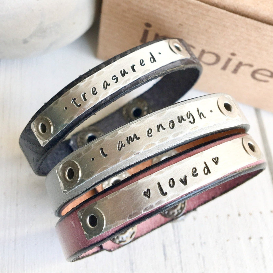 Mama's Skinny Leather Bracelet, 3 Phrase Options, adjustable Skinny Bracelets Create Hope Cuffs 