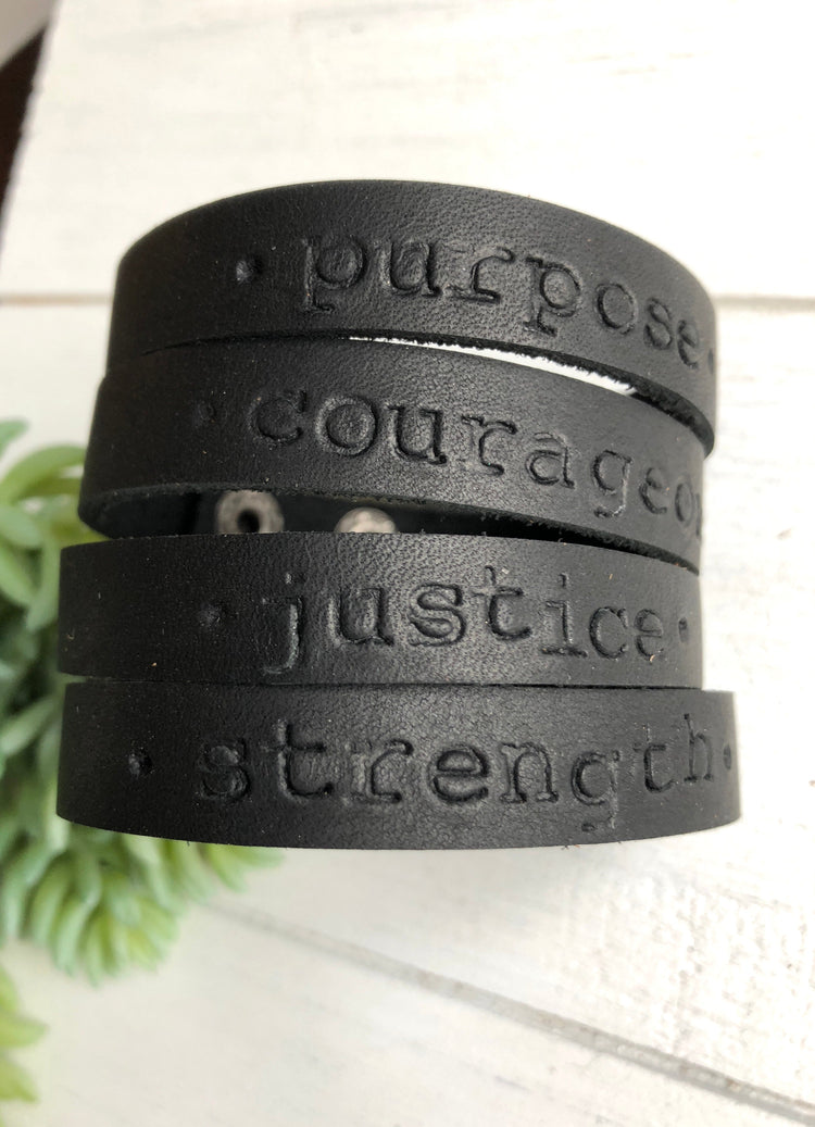 Men's or Women's Black Leather Bracelet, adjustable Leather Cuff Create Hope Cuffs 