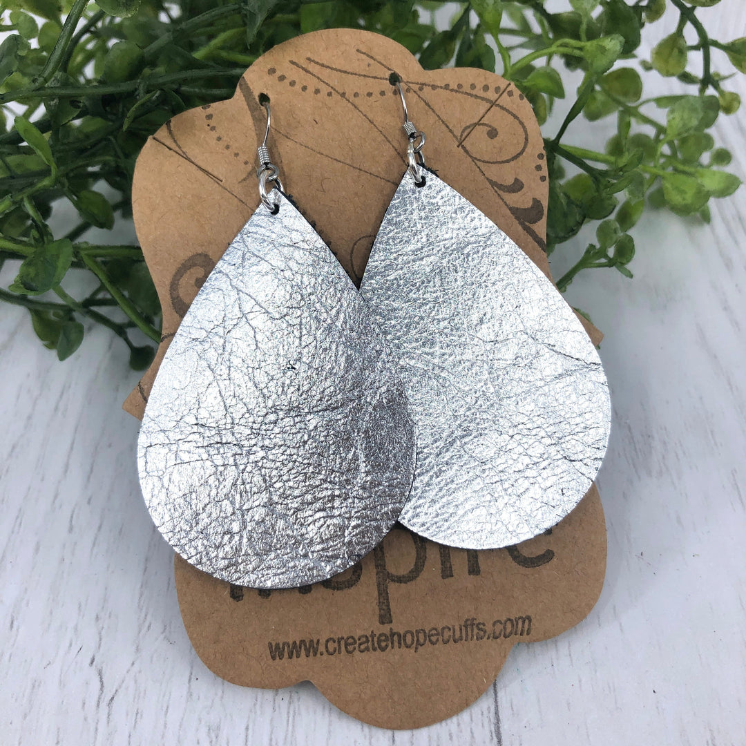 Metallic Chunky Teardrop Leather Earrings, 3 options, Essential Oil Diffusers Leather Earrings Create Hope Cuffs 