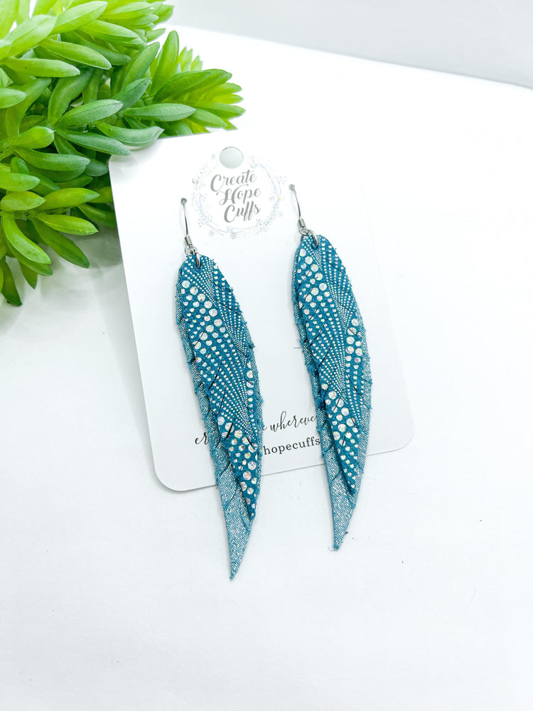 Metallic Halo Feathers | Leather Earrings | 4 Colors | Hypoallergenic | Women Leather Earrings Create Hope Cuffs Turquoise Blue 