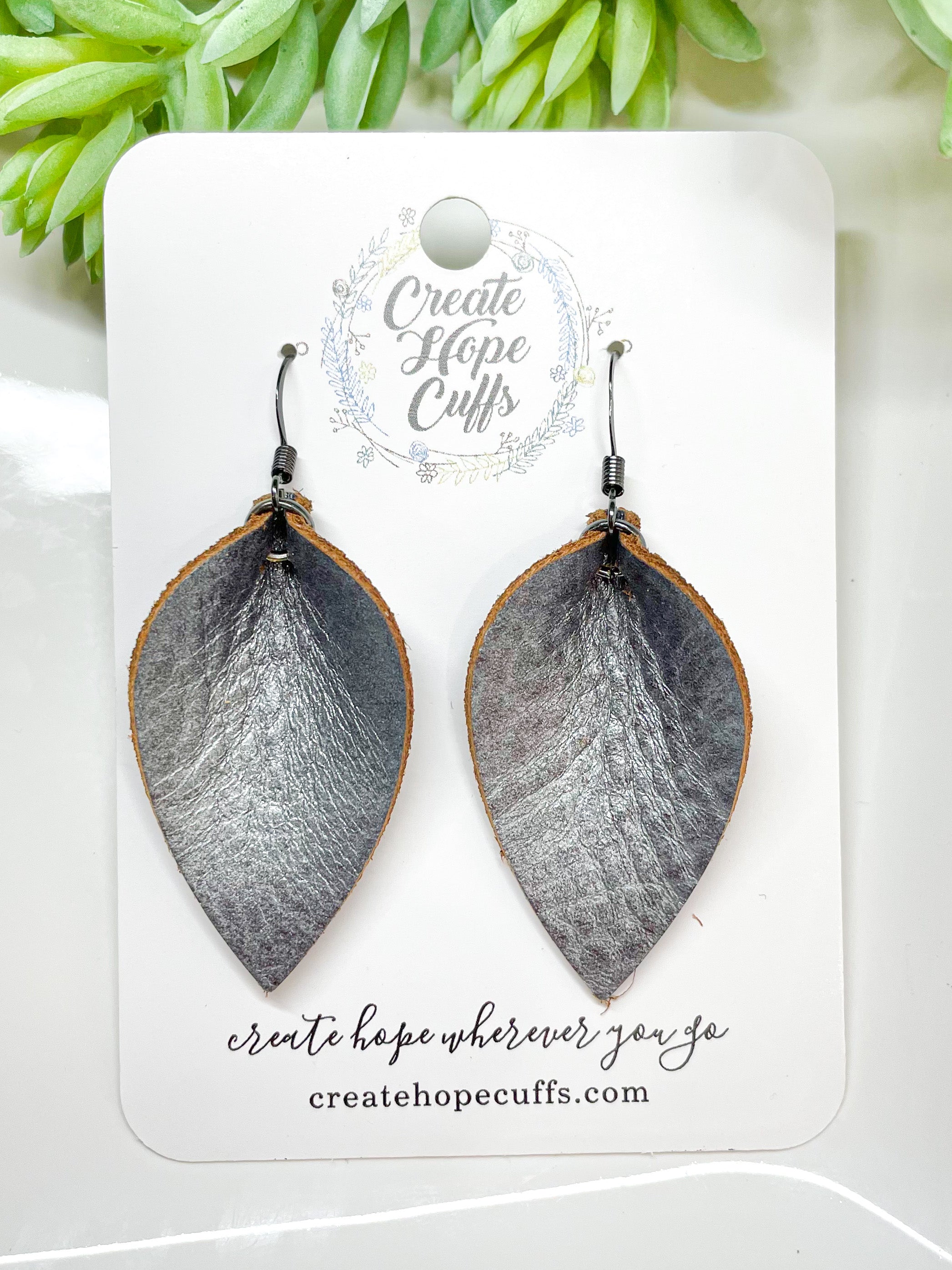 Metallic leather sale earrings