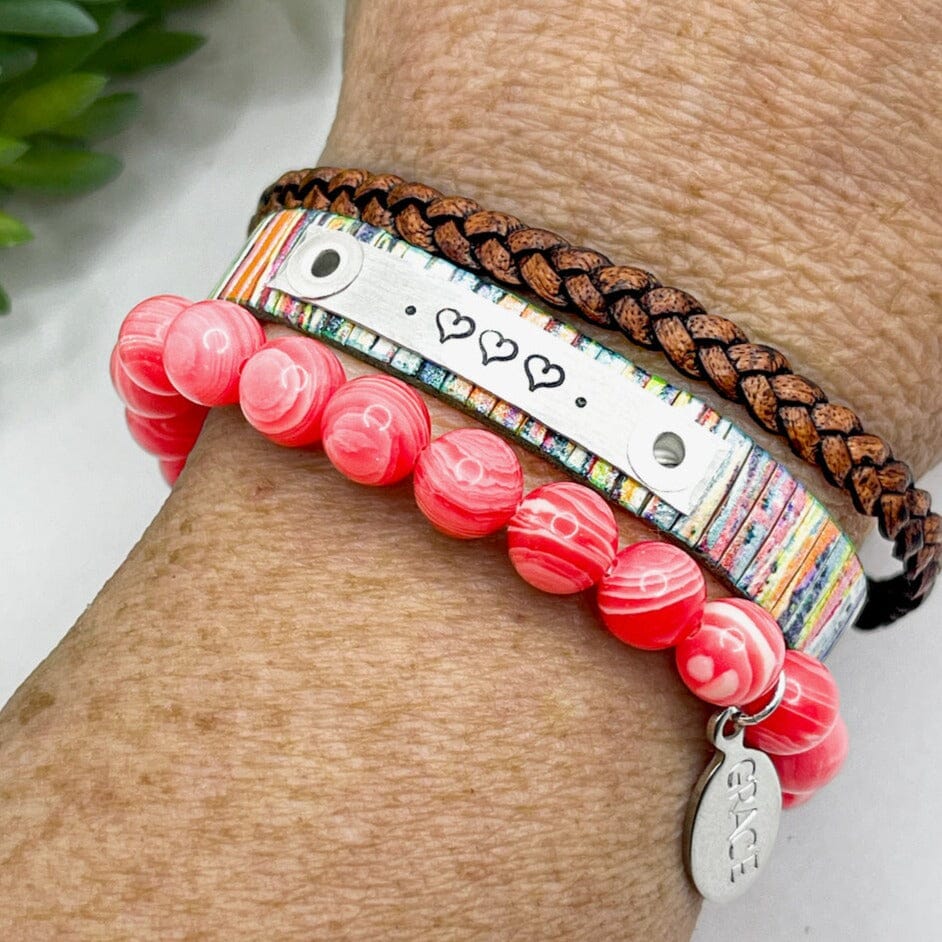 MOM's Love | Choose your Hearts | 3 Color Options | Leather Skinny Bracelet | Adjustable Skinny Bracelets Create Hope Cuffs 
