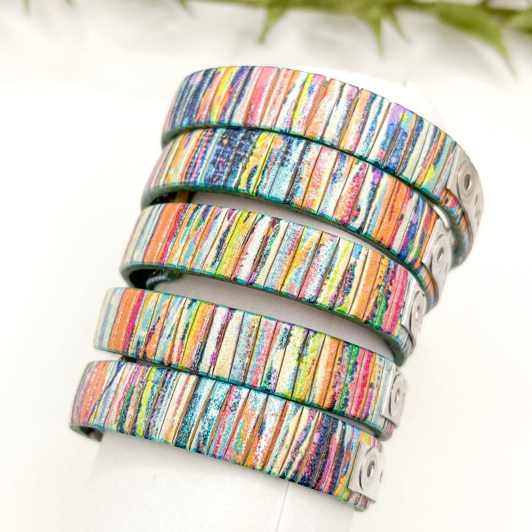 Multi Shimmer Rainbow Design Leather | 5 Phrases | Skinny Bracelet | Adjustable Skinny Bracelets Create Hope Cuffs 
