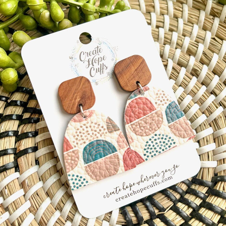 Muted Sunset Leather Earrings | Stacked Wooden Stud | Hypoallergenic | Women Leather Earrings Create Hope Cuffs 