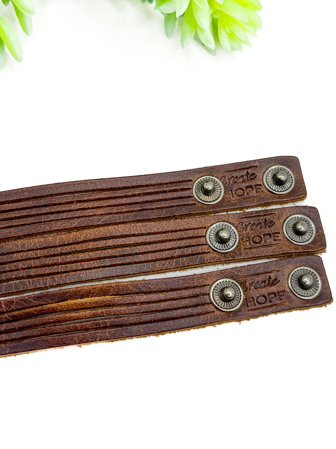 Natural Brown Image of CROSS Mini Leather Wrap Bracelet | Brass Bar | Stack Set | Women Teens | Adjustable Leather Wrap Create Hope Cuffs 