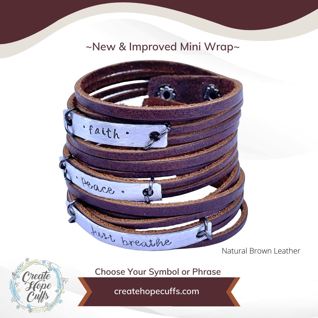 Natural Brown LET YOUR LIGHT SHINE Mini Leather Wrap Bracelet | Women | Adjustable Leather Wrap Create Hope Cuffs 