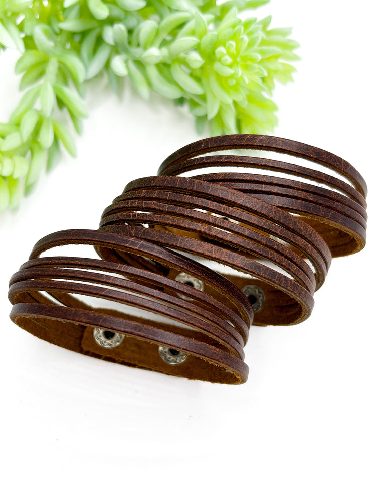 Natural Brown ONE BLESSED MAMA Mini Leather Wrap Bracelet | Women Teens | Adjustable Leather Wrap Create Hope Cuffs 