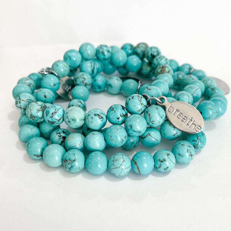 Natural Smooth Turquoise Blue Bead Bracelet | Breathe Charm | 8mm | Natural Gemstone | Womens Bracelets Create Hope Cuffs 