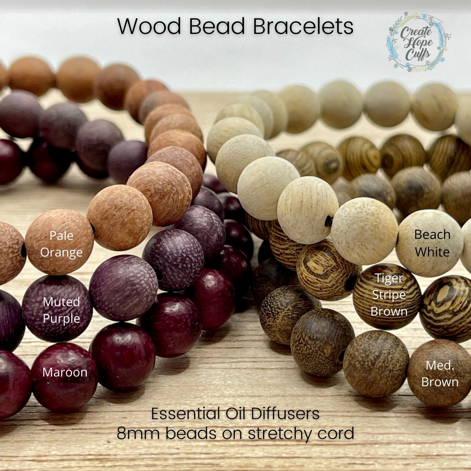 Natural Wood Bead Bracelets | 8mm Beads | 6 Colors | Womens Wood - Beach White
