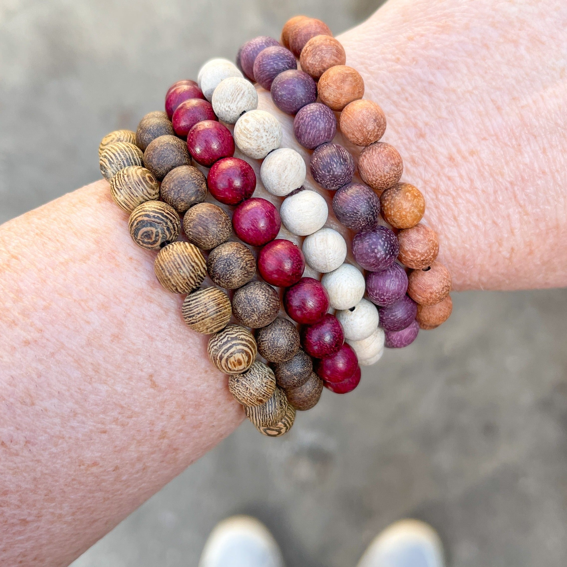 Natural Wood Bead Bracelets | 8mm Beads | 6 Colors | Womens Wood - Beach White
