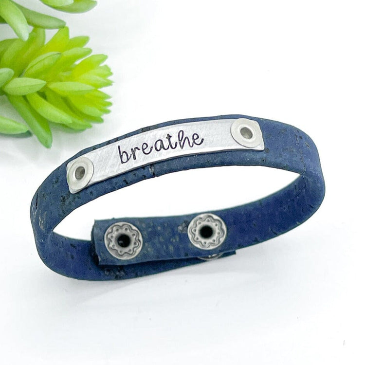Navy Cork | BREATHE | Skinny Bracelet | Adjustable Skinny Bracelets Create Hope Cuffs 