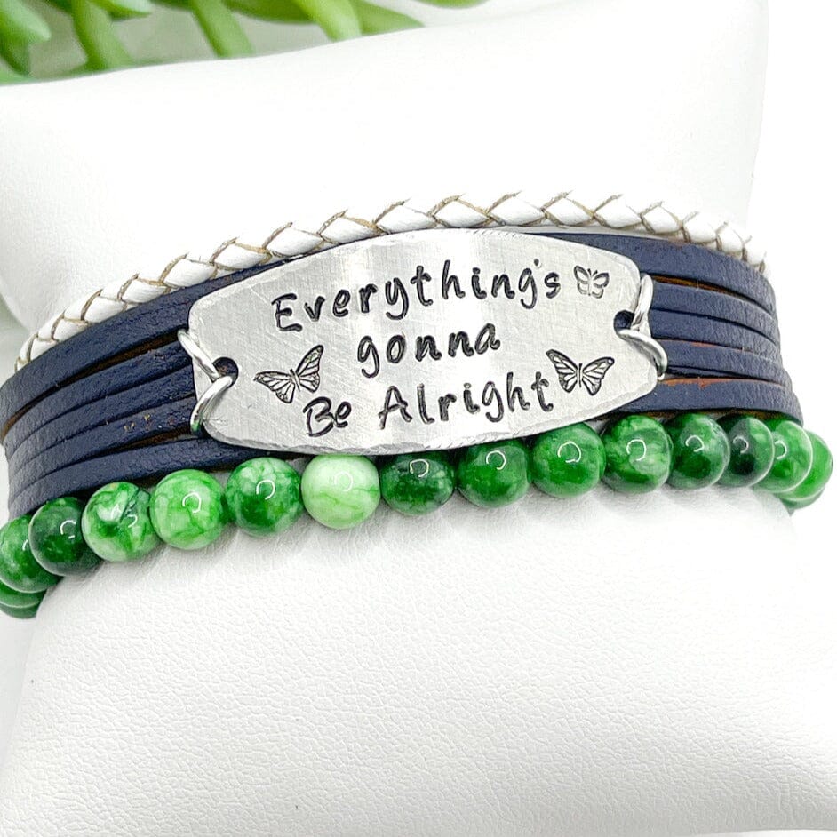 Navy & Green 'GONNA BE ALRIGHT' Set | Mini Wrap | Leather Bracelets | Womens Skinny Bracelets Create Hope Cuffs 