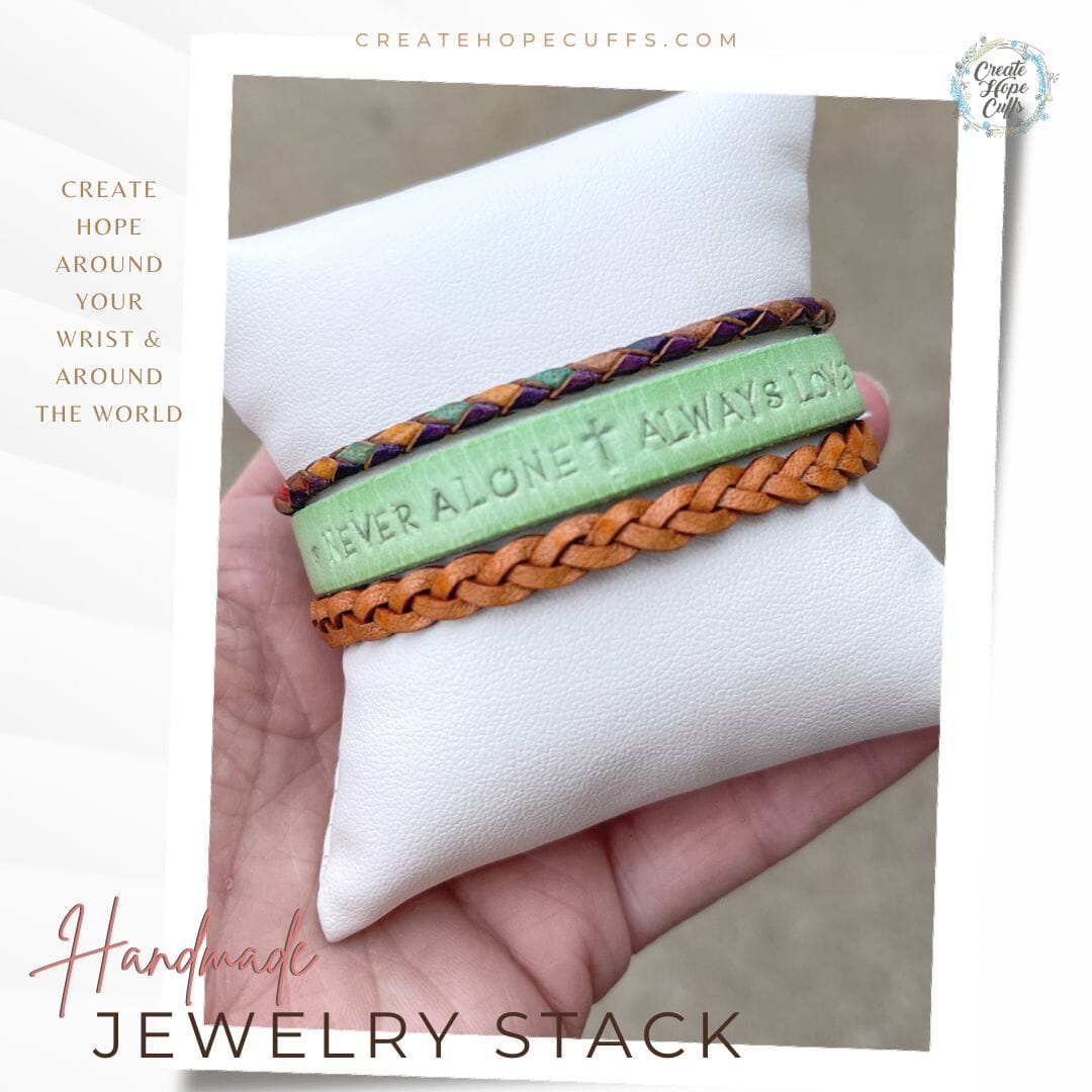 NEVER ALONE ALWAYS LOVED Stack | Skinny Set | Leather Bracelets | Womens Skinny Bracelets Create Hope Cuffs 