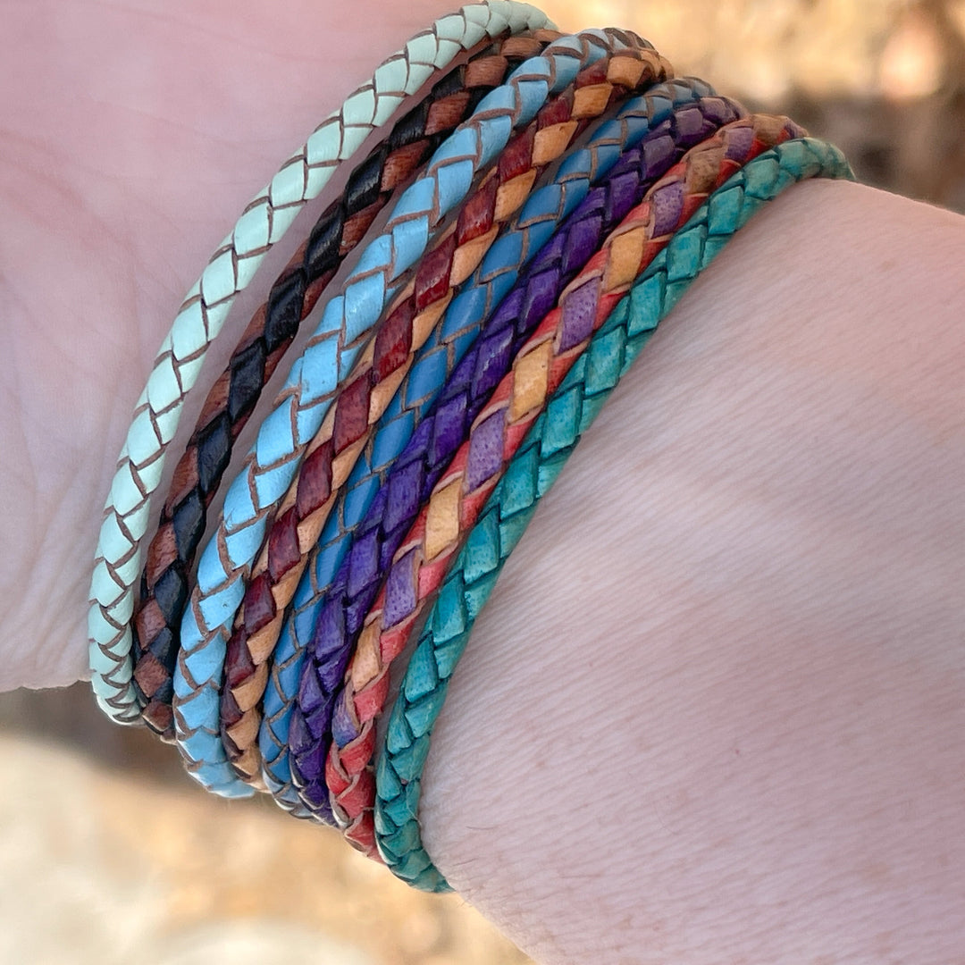3mm Braided Leather Bracelets, 4 MORE colors, Magnetic Closure