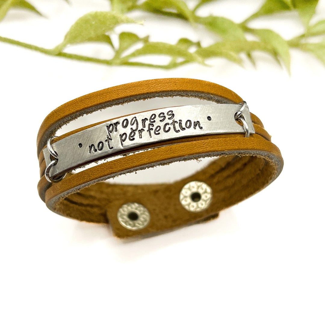New! Camel Brown MiNi Wrap | 10 Phrases | Leather Bracelet | Women Teens | Adjustable Leather Wrap Create Hope Cuffs 